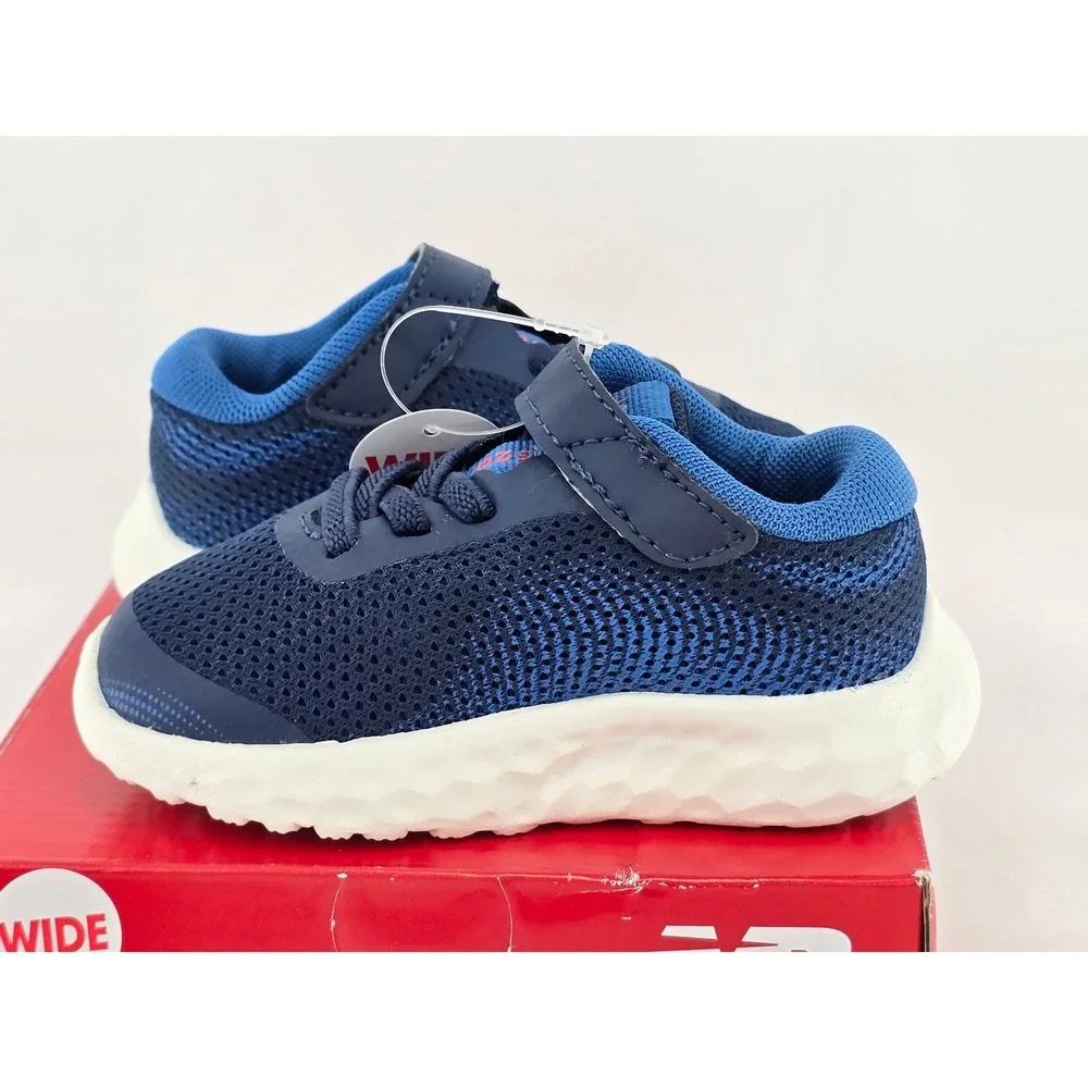 New Balance 520v8 Bungee Lace Kids 3 Wide Blue Red Sneakers - New